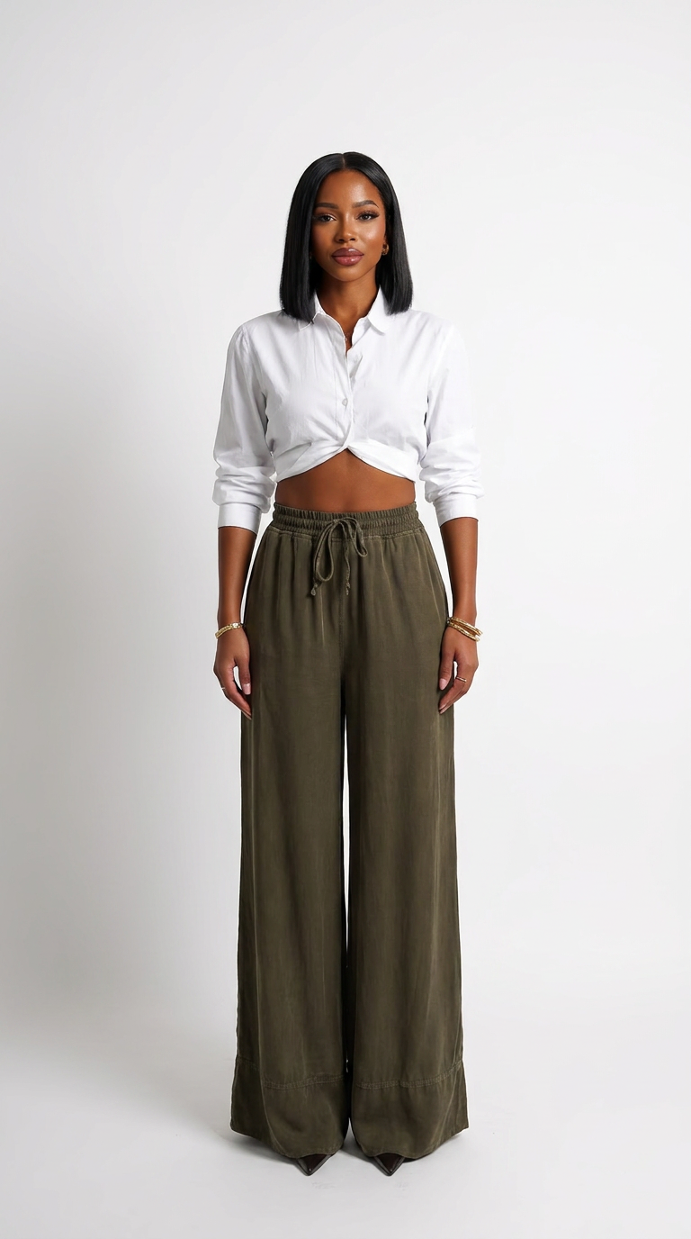 Green Palazzo Pants With High Waist And Wide Legs