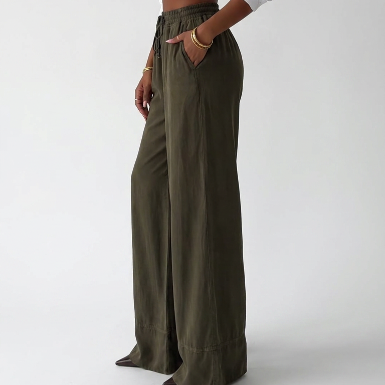 Green Palazzo Pants With High Waist And Wide Legs