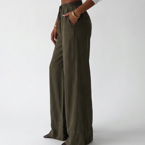 Green Palazzo Pants With High Waist And Wide Legs