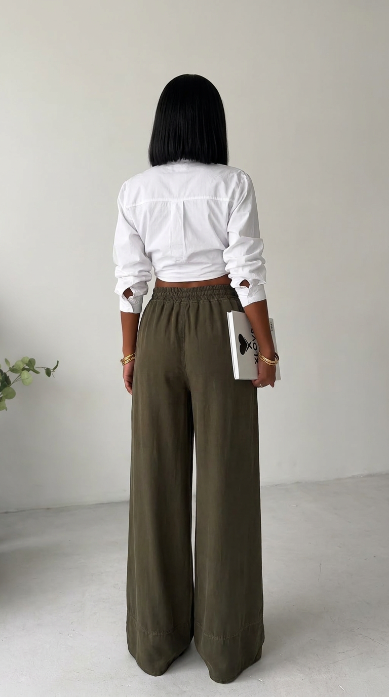 Green Palazzo Pants With High Waist And Wide Legs