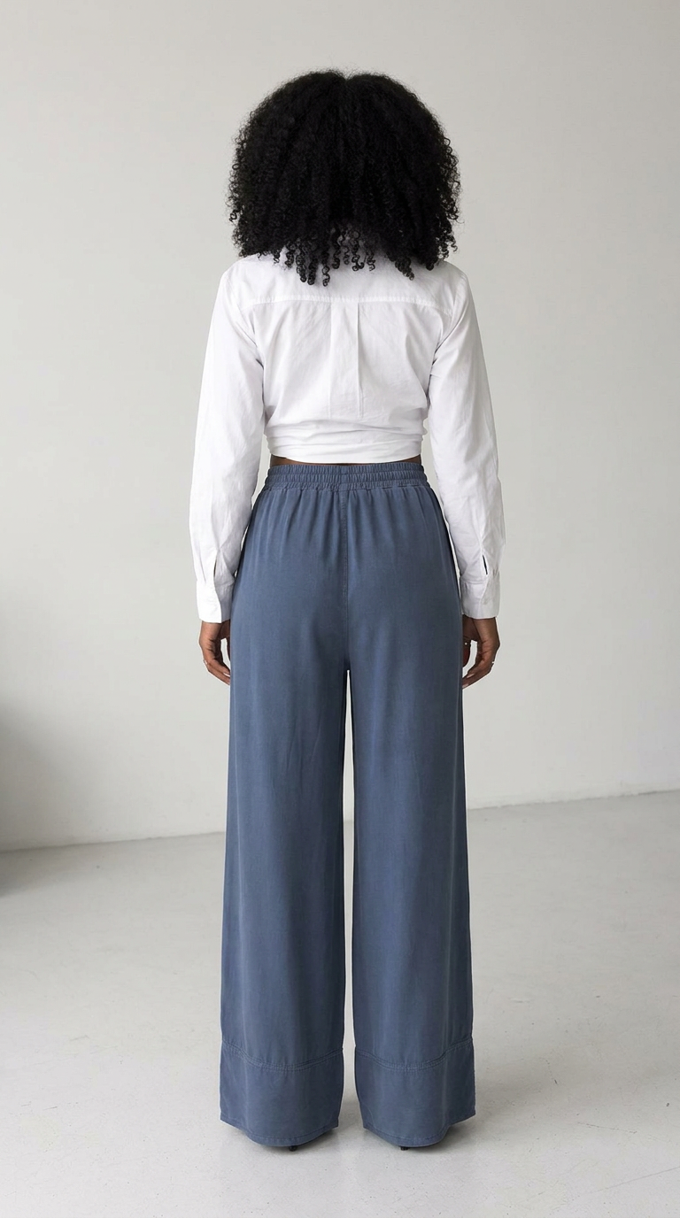 Blue Palazzo Pants With Wide Leg And Drawstring Waist